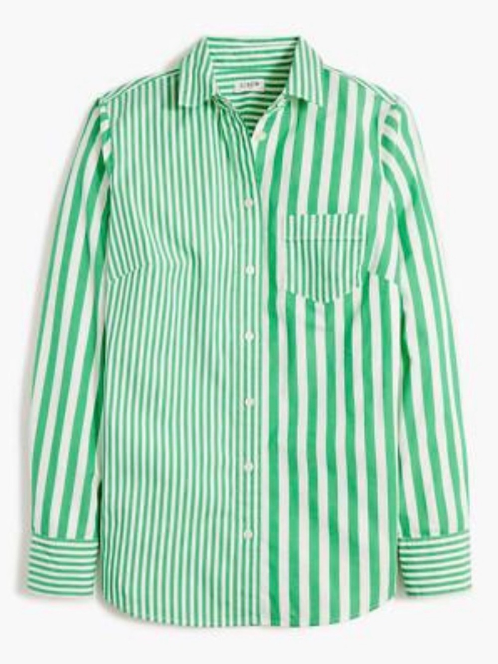 J.Crew Green White Mixed Stripe Cotton Button Down Shirt M